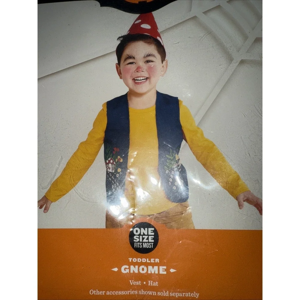 Hyde & Eek Gnome Toddler Costume‎ Blue Red Halloween Dress Up Hat Vest New 3t-6t